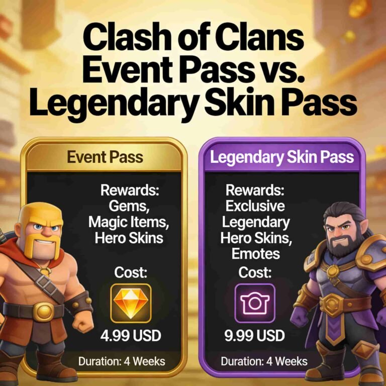 ⚔️ Clash of Clans Event Pass vs. Legendary Skin Pass: কোনটি কেনা বুদ্ধিমানের কাজ? (Coctopup গাইড)